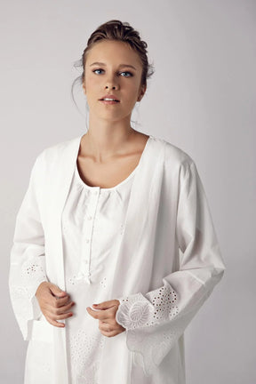 Woven 3-Piece Maternity-Nursing Pajama & Robe Set Ecru - 12311