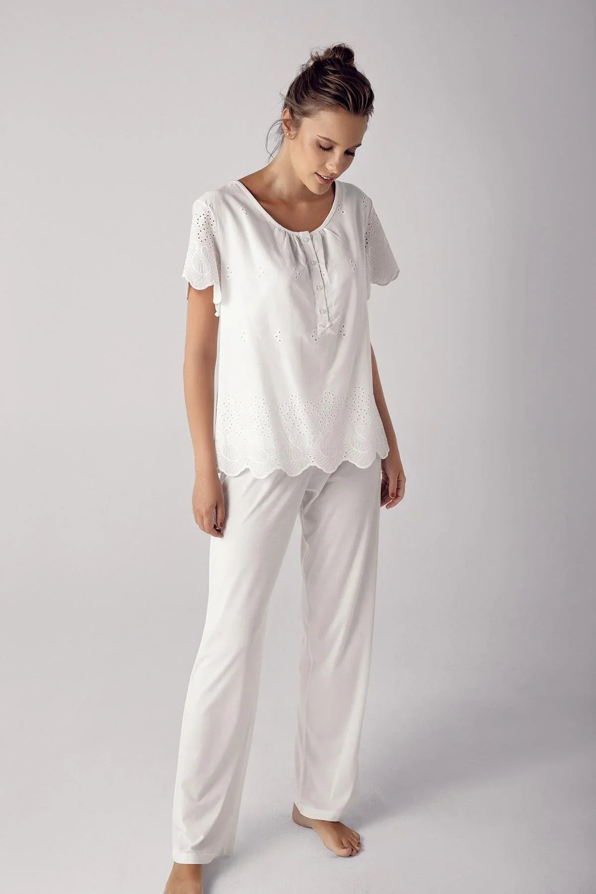 Woven 3-Piece Maternity-Nursing Pajama & Robe Set Ecru - 12311