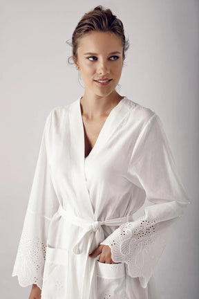 Woven 3-Piece Maternity-Nursing Pajama & Robe Set Ecru - 12311