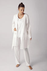 Woven 3-Piece Maternity-Nursing Pajama & Robe Set Ecru - 12311