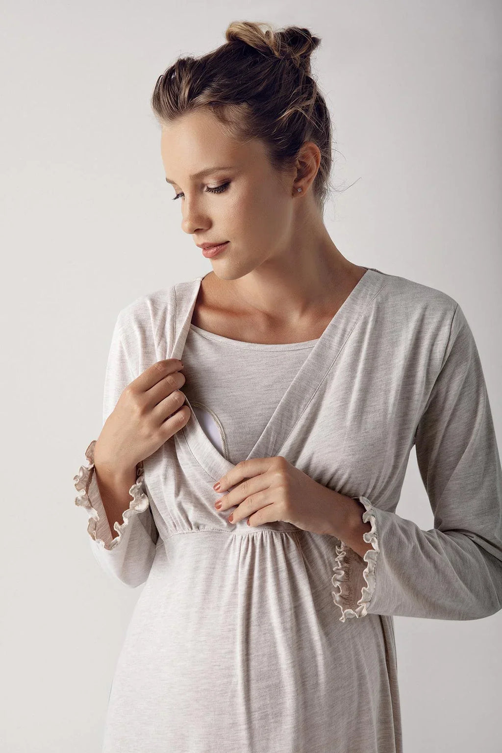 Double Breasted 4-Piece Maternity-Nursing Set Beige - 300112