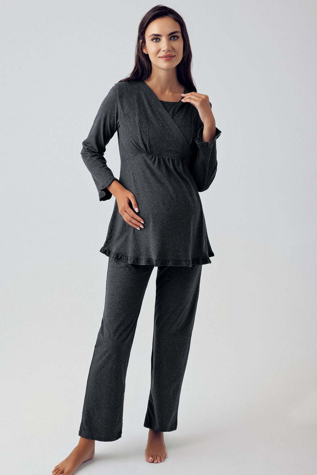 Double Breasted Maternity Feeding-Friendly Pajama Set Anthracite - S13201