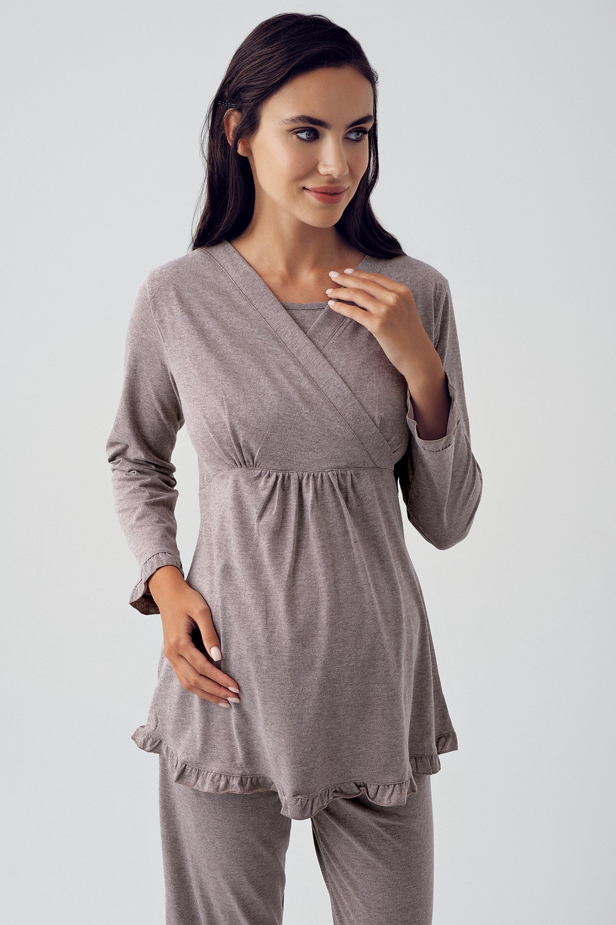 Double Breasted Maternity Feeding-Friendly Pajama Set Coffee - S13201