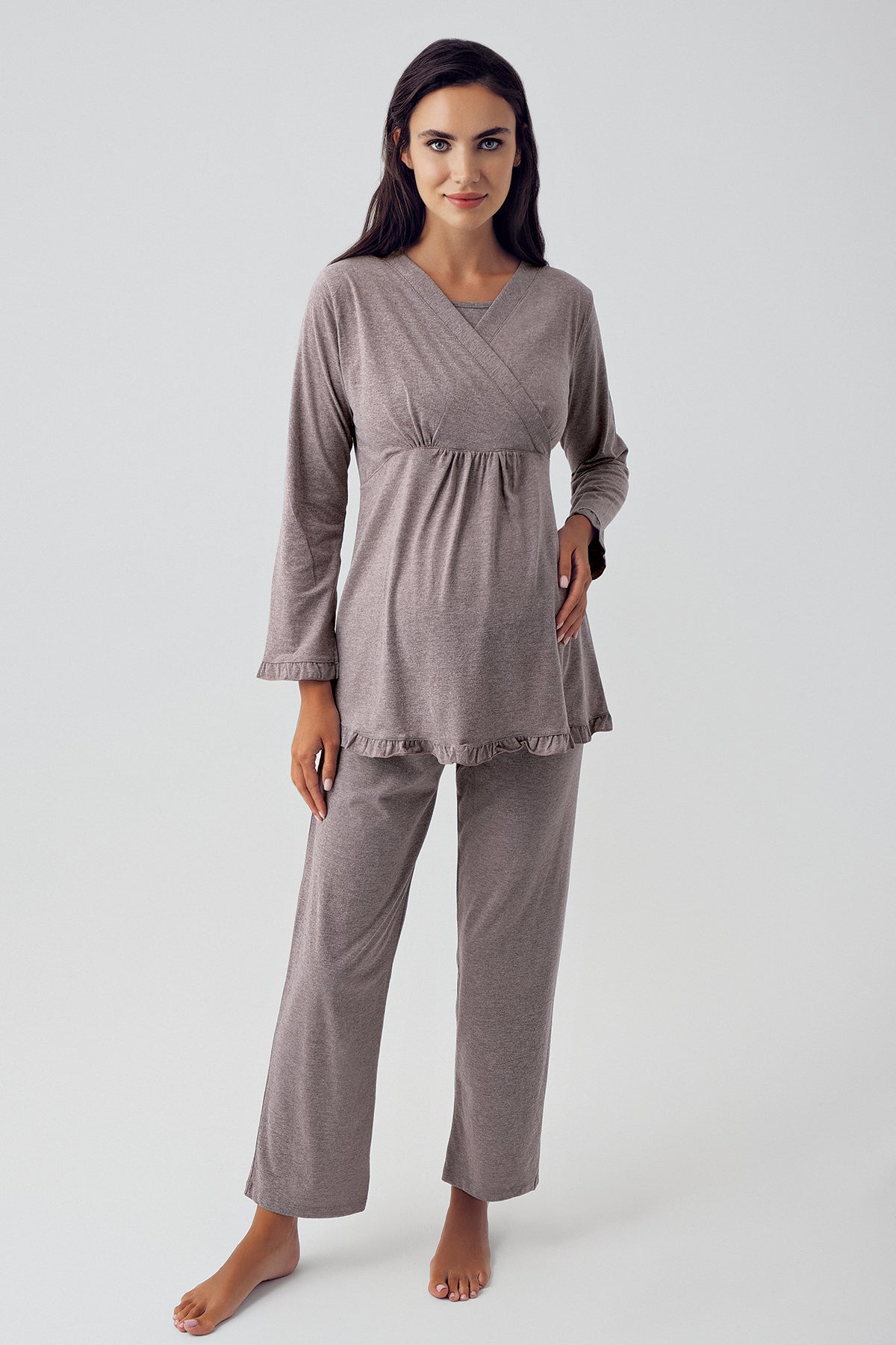 Double Breasted Maternity Feeding-Friendly Pajama Set Coffee - S13201