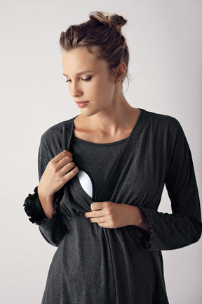 Double Breasted Maternity & Nursing Pajamas Anthracite - 13201