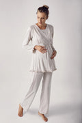 Double Breasted Maternity & Nursing Pajama Set Beige - 13201