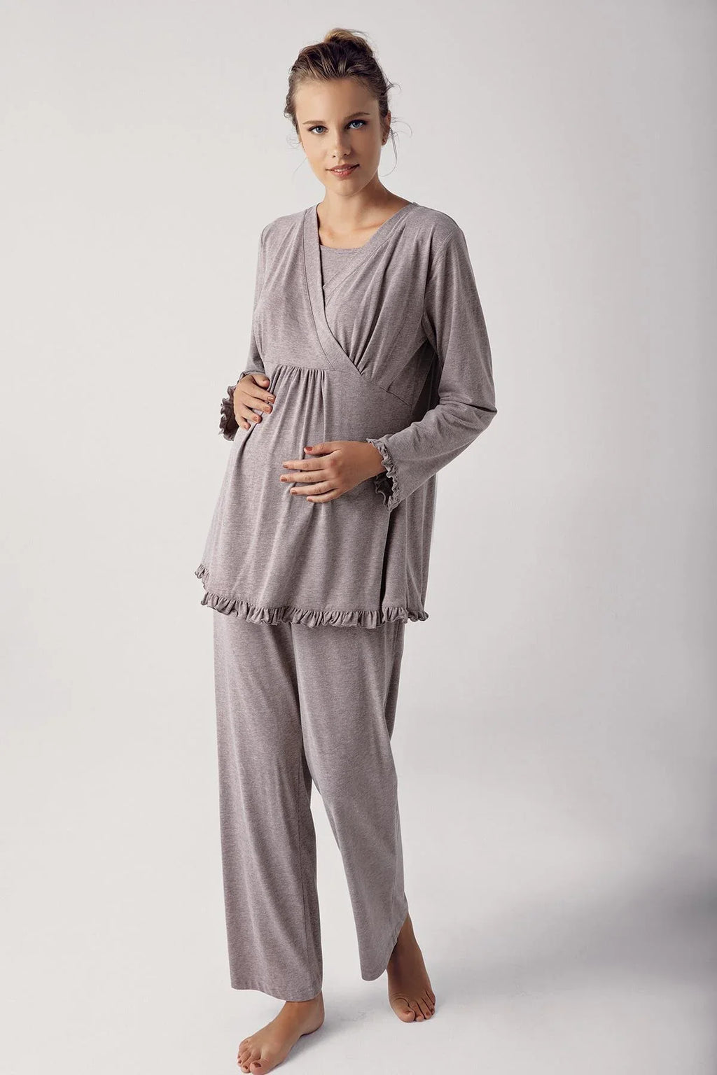 Double Breasted Maternity Feeding-Friendly Pajama Set Coffee - S13201