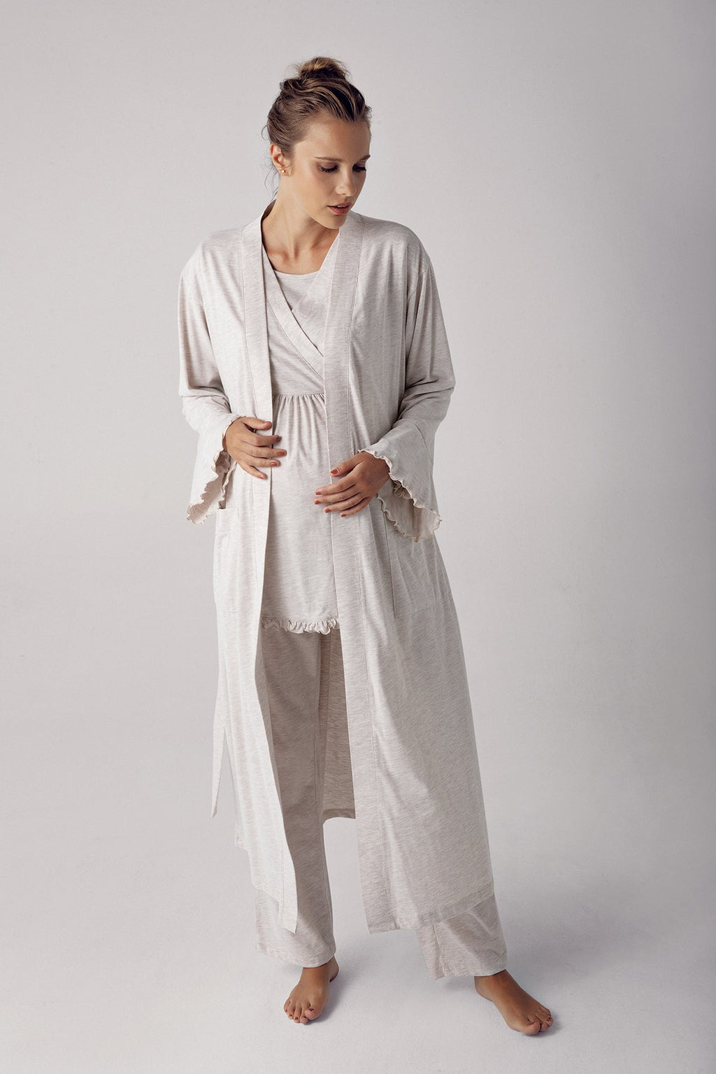 Double Breasted 4-Piece Maternity-Nursing Set Beige - 300112