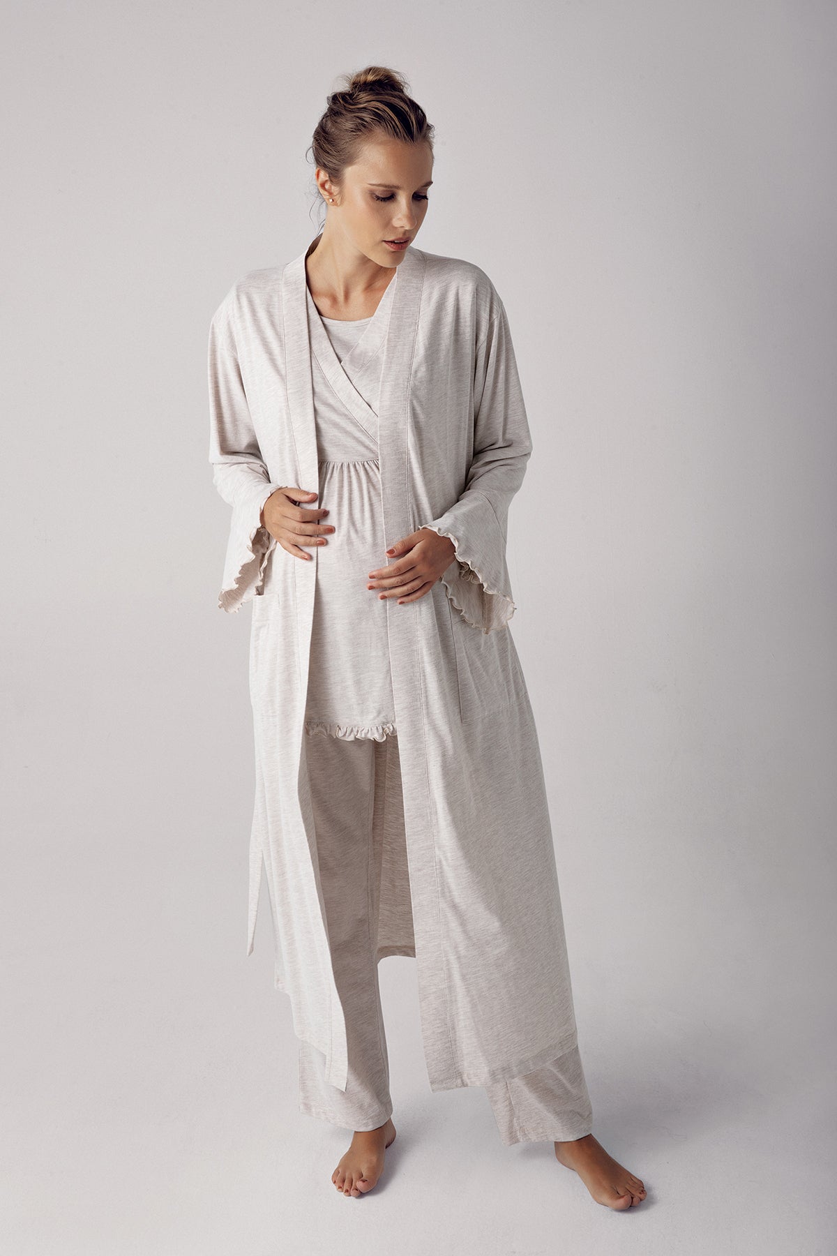 Double Breasted 4-Piece Maternity-Nursing Set Beige - 300112
