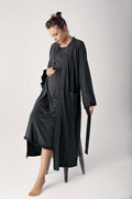 Double Breasted Maternity Feeding-Friendly Nightgown & Robe Set Anthracite - S13400