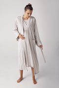 Double Breasted Maternity Feeding-Friendly Nightgown & Robe Set Beige - S13400