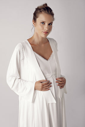 Strappy Maternity-Nursing Nightgown & Robe Set Ecru - 13406