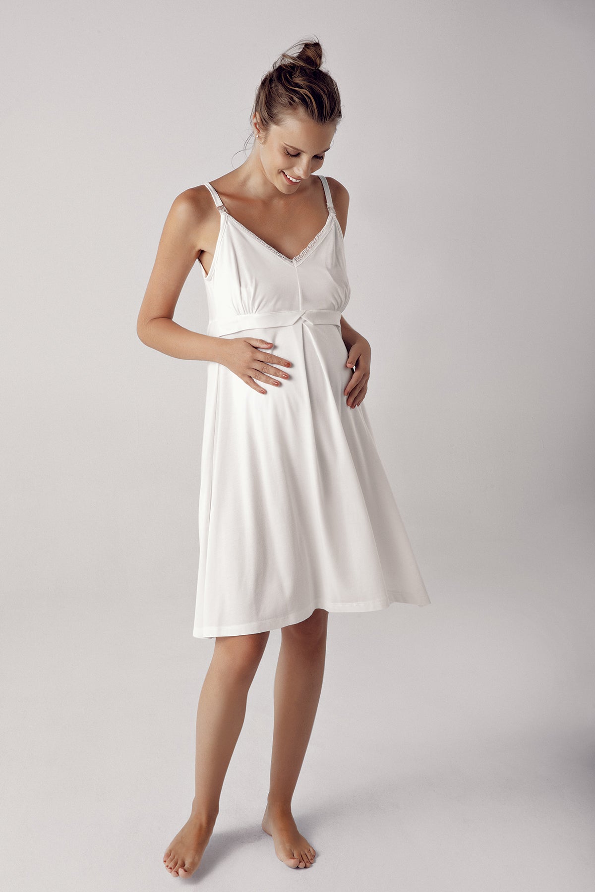 Strappy Maternity-Nursing Nightgown & Robe Set Ecru - 13406
