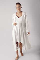 Strappy Maternity-Nursing Nightgown & Robe Set Ecru - 13406