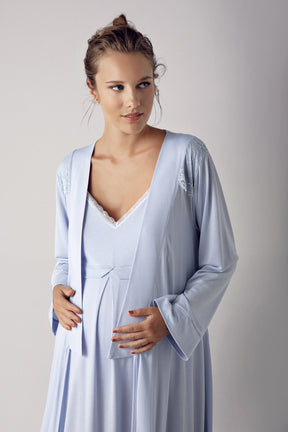 Strappy Maternity-Nursing Nightgown & Robe Set Blue - 13406