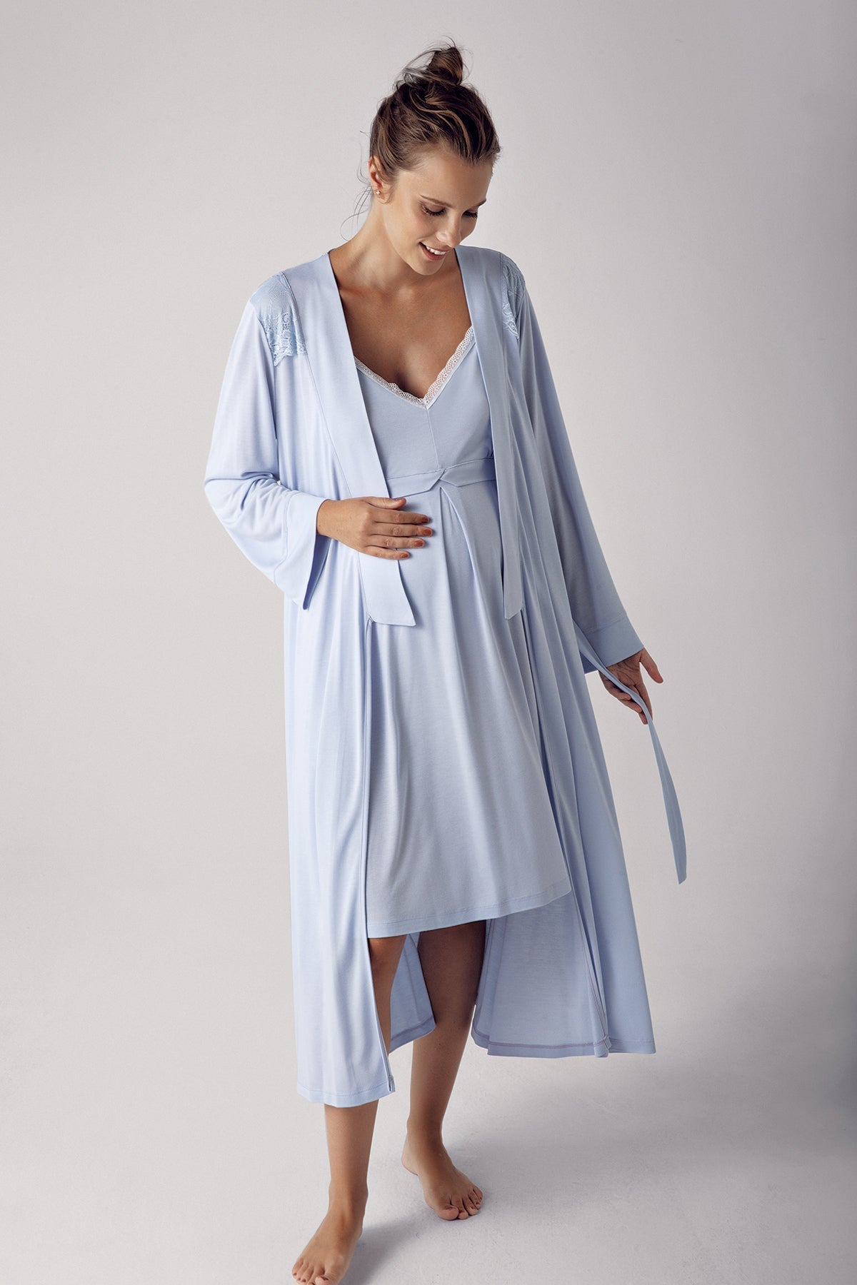Strappy Maternity-Nursing Nightgown & Robe Set Blue - 13406
