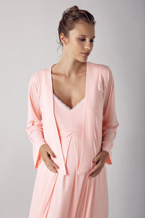 Strappy Maternity-Nursing Nightgown & Robe Set Powder - 13406