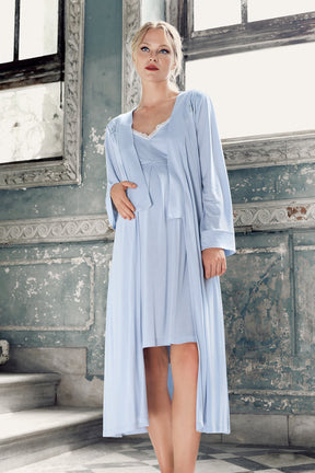 Strappy Maternity-Nursing Nightgown & Robe Set Blue - 13406