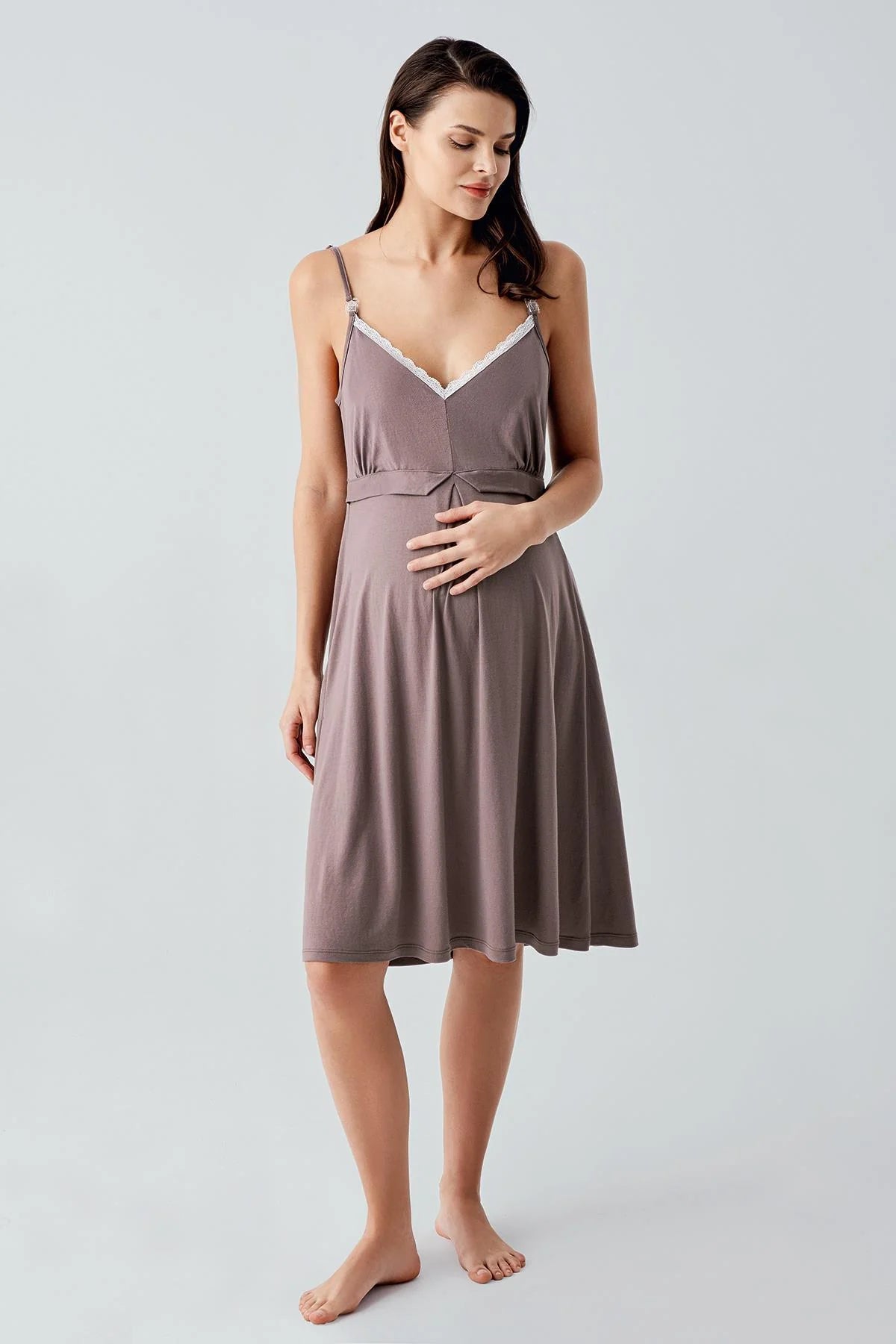 Strappy Maternity-Nursing Nightgown & Robe Set Mink - 13406