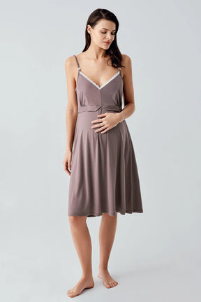 Strappy Maternity-Nursing Nightgown & Robe Set Mink - 13406