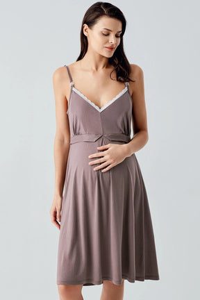 Strappy Maternity-Nursing Nightgown & Robe Set Mink - 13406