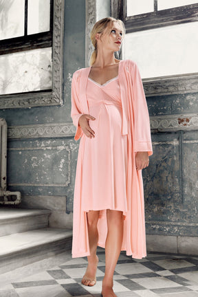 Strappy Maternity-Nursing Nightgown & Robe Set Powder - 13406