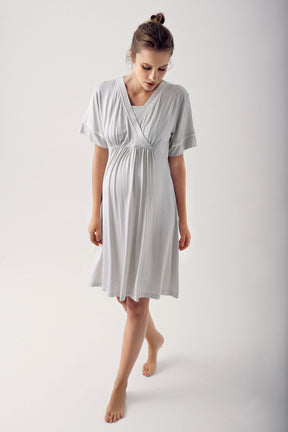 Polka Dot Double Breasted Maternity & Nursing Nightgown Grey - 14120