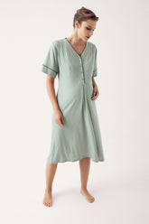Double Breastfeeding Maternity & Nursing Nightgown Green - 14128