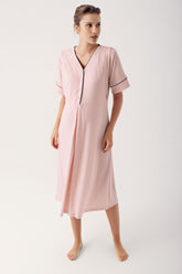 Double Breastfeeding Maternity & Nursing Nightgown Pink - 14128