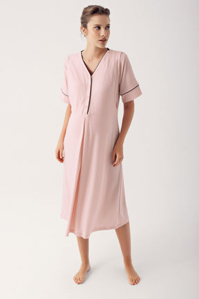 Double Breastfeeding Maternity & Nursing Nightgown Pink - 14128