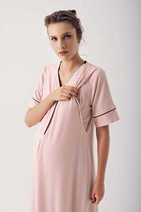 Double Breastfeeding Maternity & Nursing Nightgown Pink - 14128