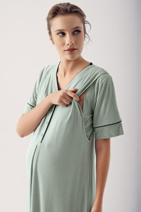 Double Breastfeeding Maternity & Nursing Nightgown Green - 14128