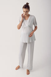 Polka Dot Double Breasted Maternity & Nursing Pajama Set Grey - 14206