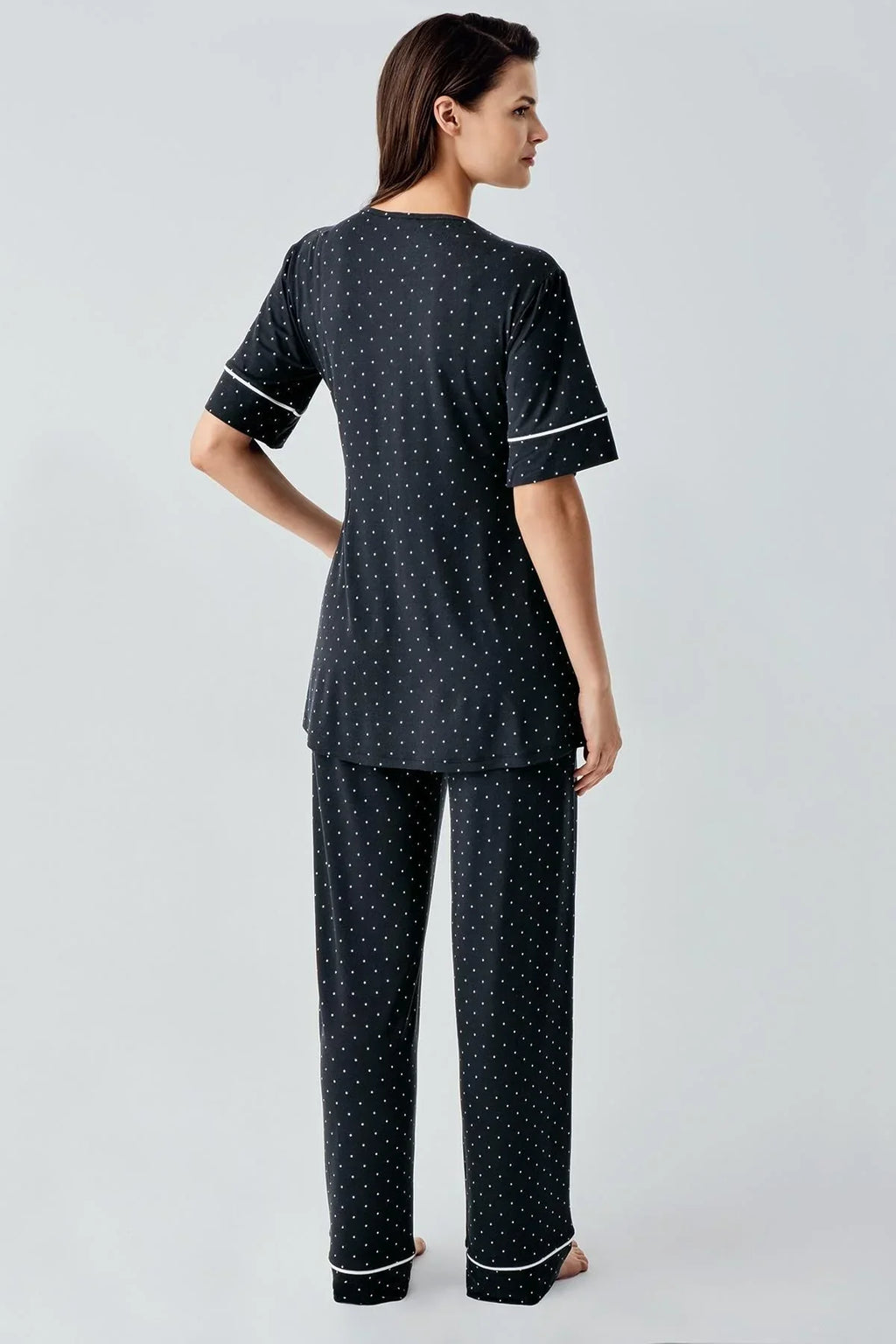 Polka Dot Double Breasted Maternity & Nursing Pajama Set Black - 14206