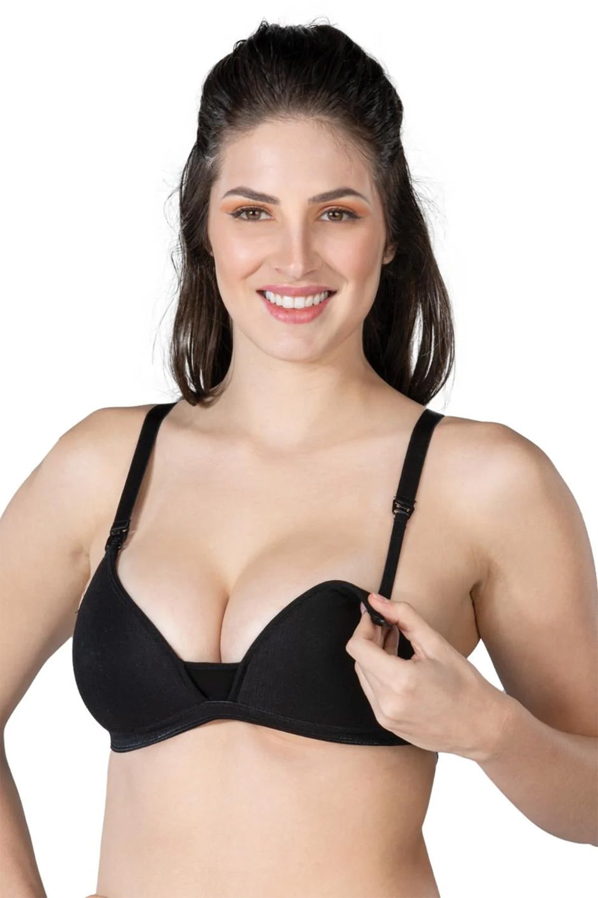 Plunge V-Neck Modal Cotton Wire-Free with Soft Padding Nursing Bra Shaping & Lifting Black - 1422