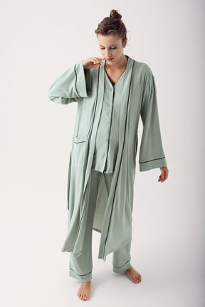 طقم بيجامة للرضاعة الطبيعية مكون من 3 قطع من بيجامة ورداء للرضاعة الطبيعية أخضر - 14306
