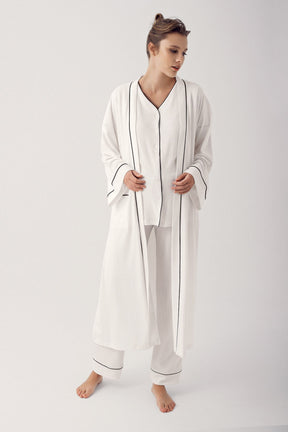 Double Breastfeeding 3-Piece Maternity-Nursing Pajama & Robe Set Ecru - 14306