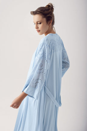Motif Embroidered Maternity-Nursing Nightgown & Robe Set Blue - 14400