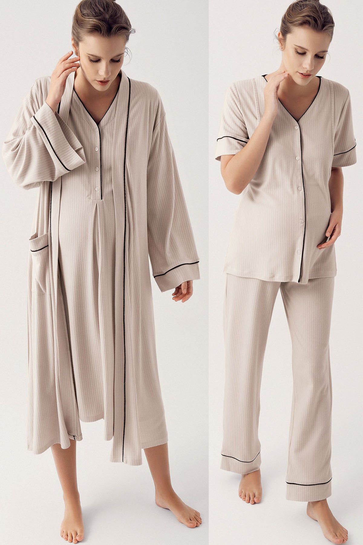 Double Breastfeeding 4-Piece Maternity-Nursing Set Beige - 406209