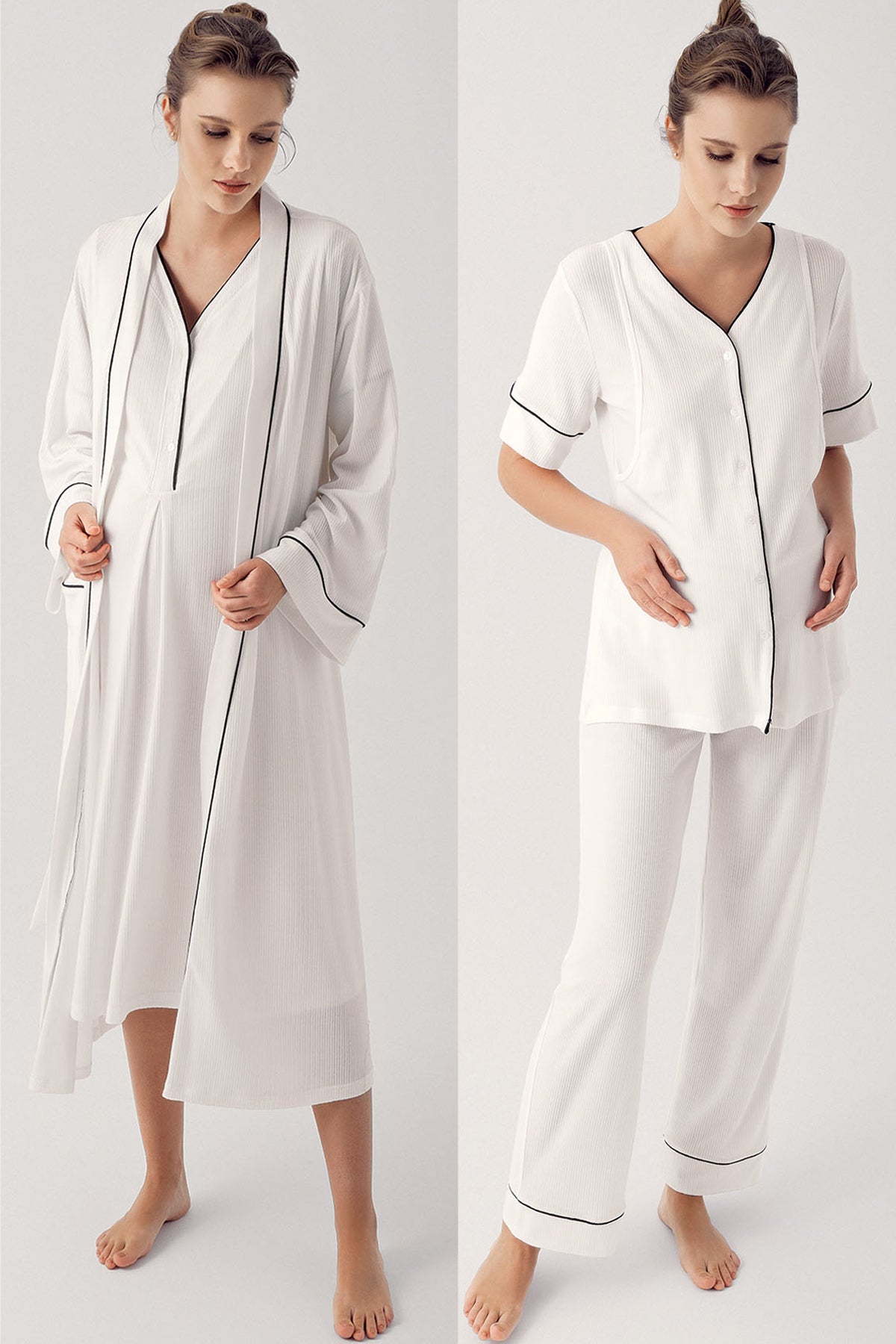 Double Breastfeeding 4-Piece Maternity-Nursing Set Ecru - 406209
