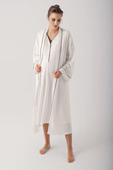 Double Breastfeeding Maternity-Nursing Nightgown & Robe Set Ecru - 14406