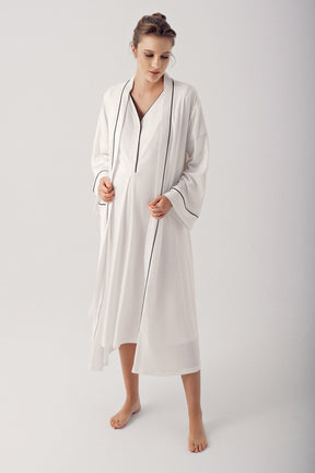 Double Breastfeeding Maternity-Nursing Nightgown & Robe Set Ecru - 14406