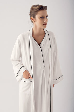 Double Breastfeeding Maternity-Nursing Nightgown & Robe Set Ecru - 14406