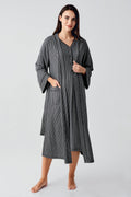 Double Breastfeeding Maternity-Nursing Nightgown & Robe Set Black - 14406