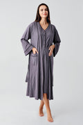 Double Breastfeeding Maternity-Nursing Nightgown & Robe Set Purple - 14406