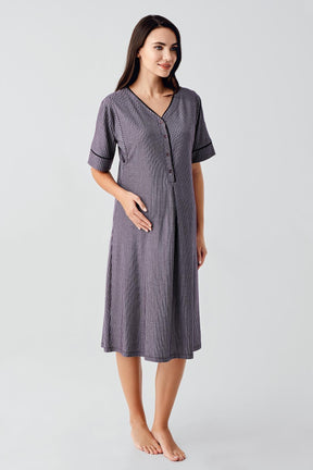 Double Breastfeeding Maternity-Nursing Nightgown & Robe Set Purple - 14406