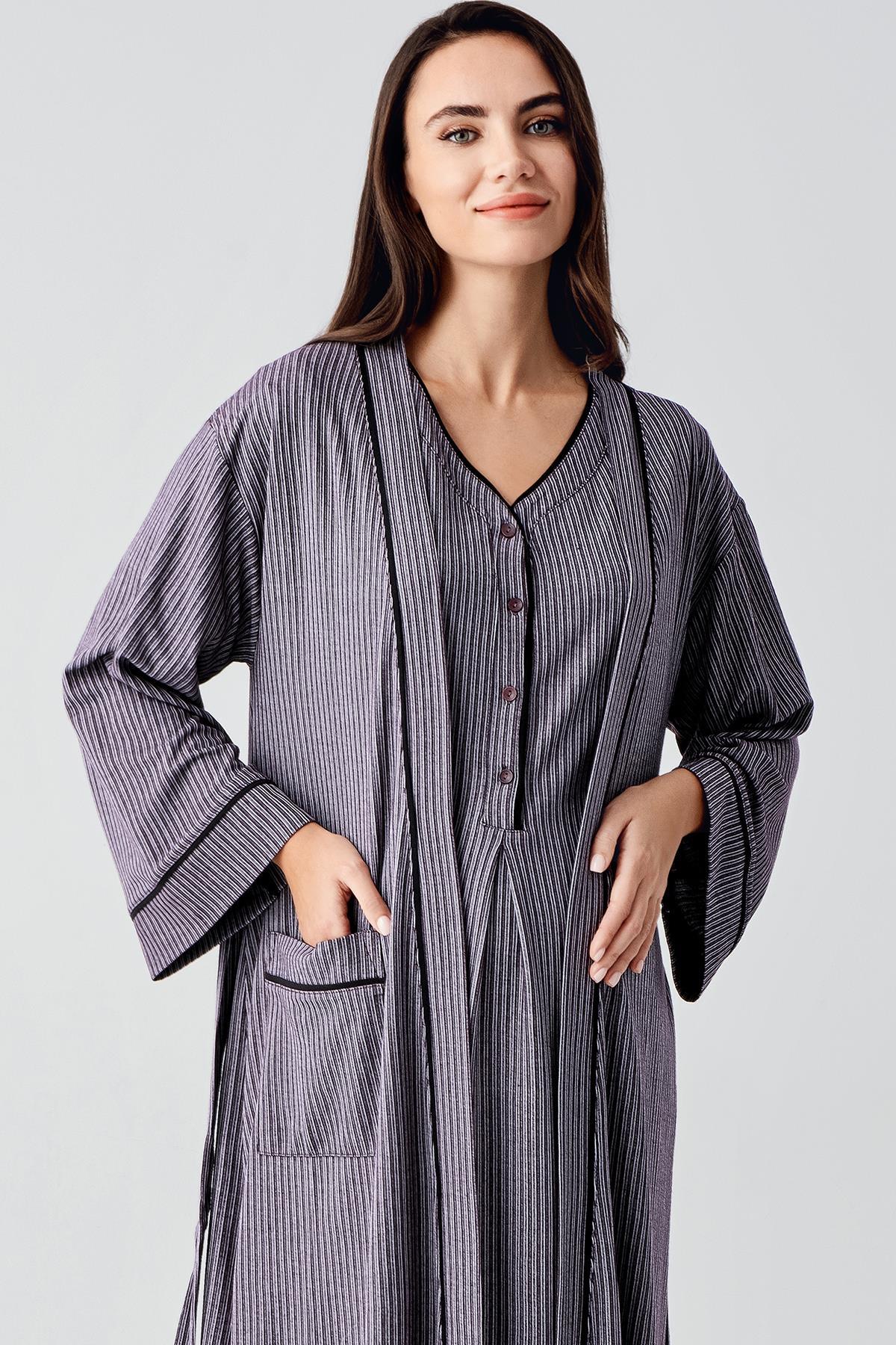 Double Breastfeeding Maternity-Nursing Nightgown & Robe Set Purple - 14406