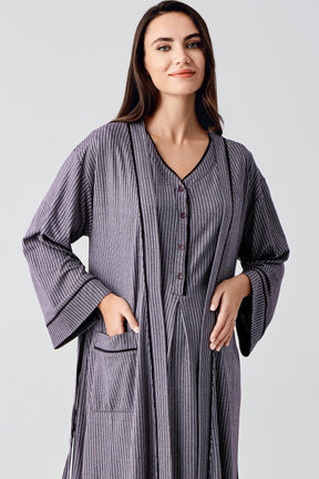 Double Breastfeeding Maternity-Nursing Nightgown & Robe Set Purple - 14406