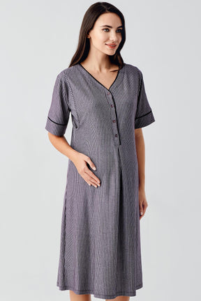 Double Breastfeeding Maternity-Nursing Nightgown & Robe Set Purple - 14406