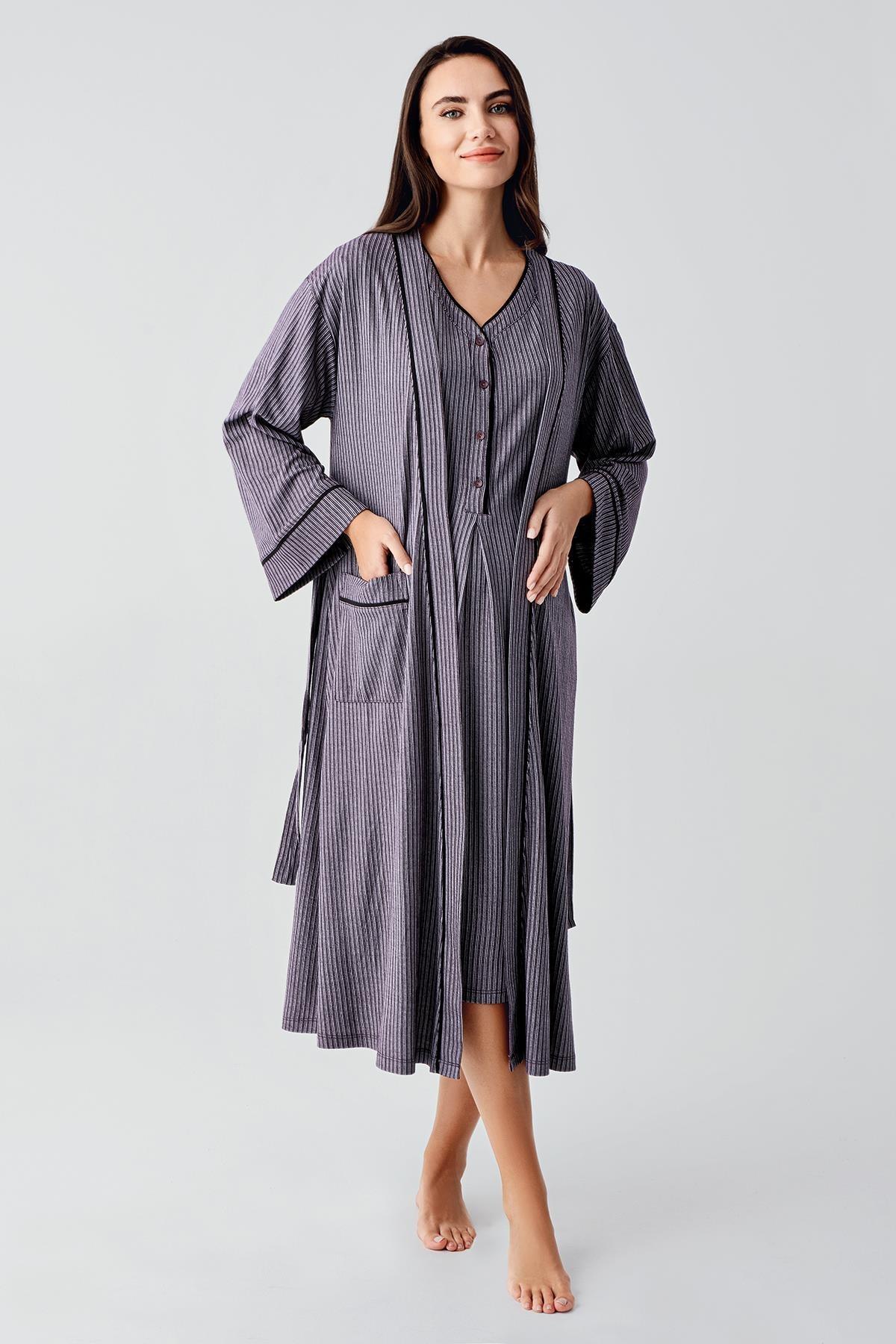 Double Breastfeeding Maternity-Nursing Nightgown & Robe Set Purple - 14406